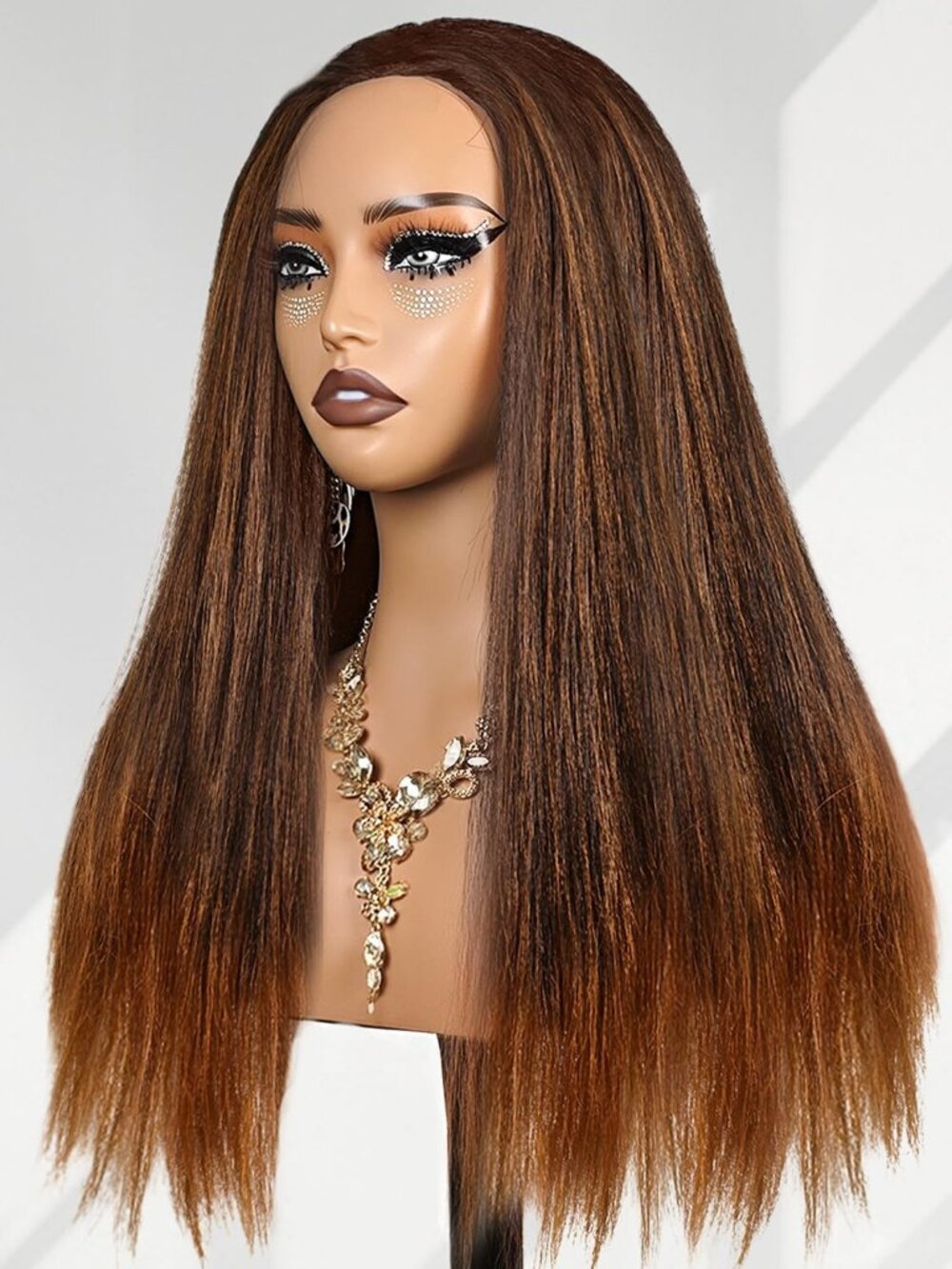 Women's Brown 22 Inch Comfortable Synthetic Modern Straight Half Wig Bangs